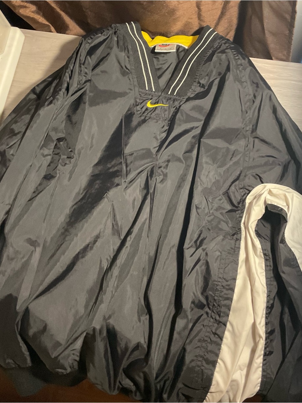 Vintage 90s Nike Black Windbreaker Pullover with Yellow Trim